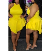 LW Sexy Halter Neck Asymmetrical Yellow One-piece 