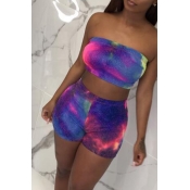 Lovely Off The Shoulder Tie-dye Two-piece Shorts S