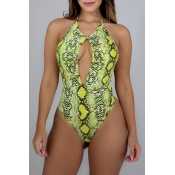 Lovely Sexy Halter Neck Snakeskin Pattern Green On