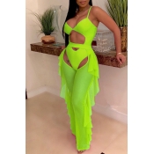 Lovely Sexy Hollow-out Green Two-piece Pants Set