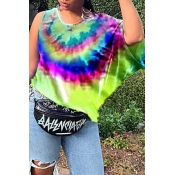 Lovely Casual O Neck Tie-dye Green T-shirt