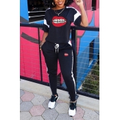 Lovely Casual Lips Printed Patchwork Black Two-pie
