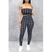 Lovely Women’s Off The Shoulder Plaid Black Two-pi