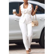 Lovely Stylish Double-breasted White Two-piece Pan