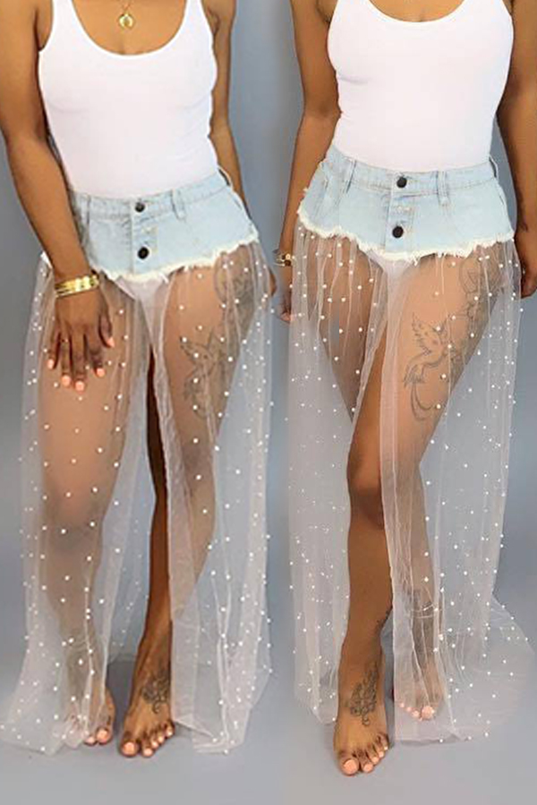 

Lovely Stylish Lace Patchwork White Floor Length A Line Skirts