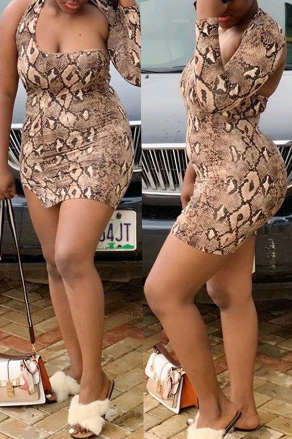

Lovely Sexy Snakeskin Pattern Printed Mini Dress