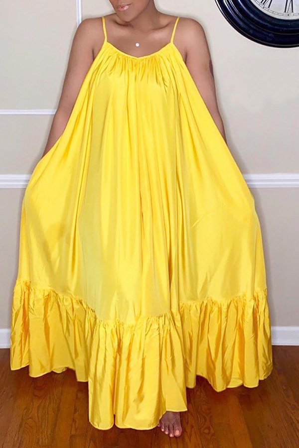 

Lovely Bohemia Spaghetti Strap V Neck Yellow Ankle Length A Line Dress