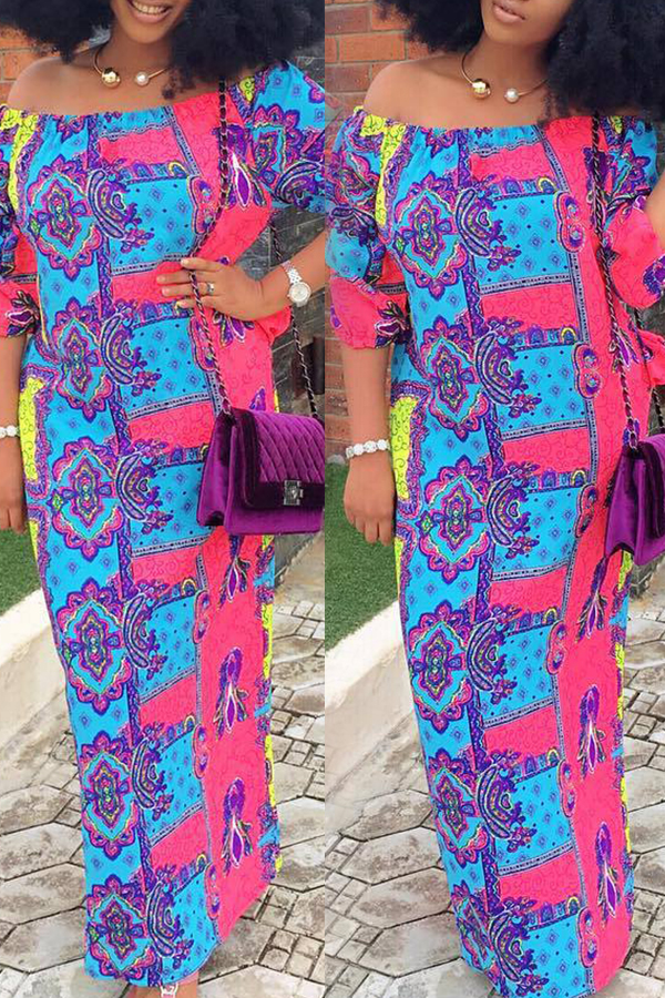 

Lovely Casual Off The Shoulder Printed Ankle Length Dress