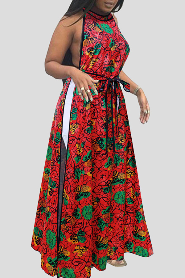 

Lovely Sexy Floral Printed Red Dress