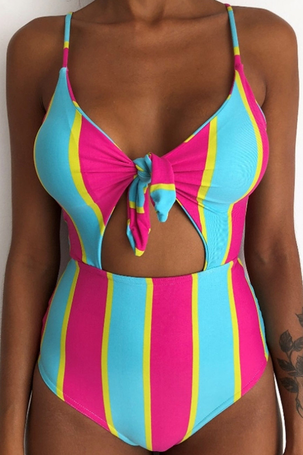 

Lovely V Neck Striped One-piece Swimwear