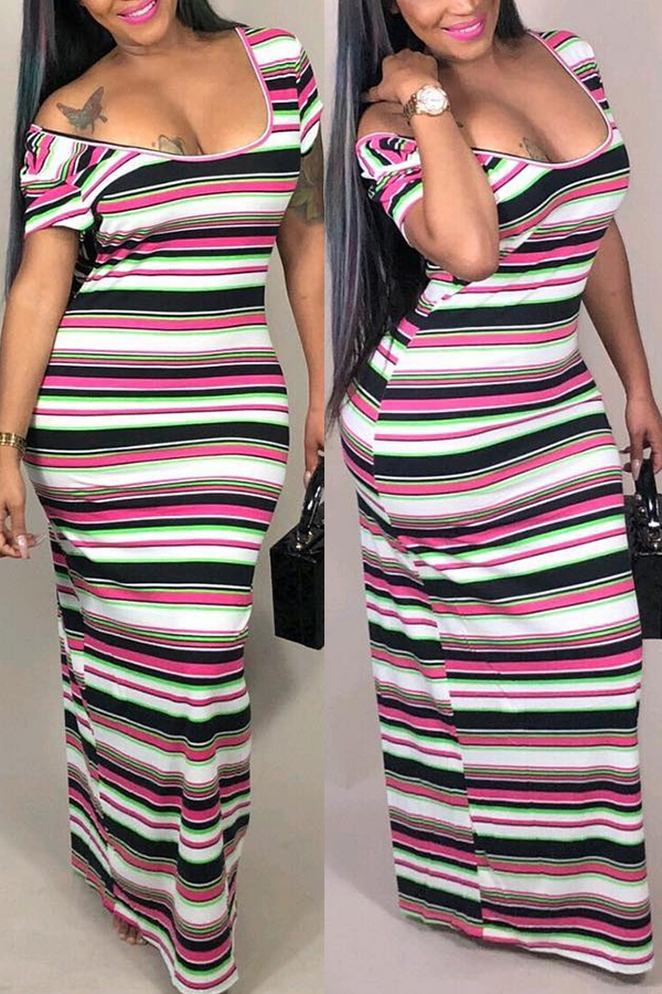 

Lovely Casual Striped Multicolor Maxi Dress, Multi
