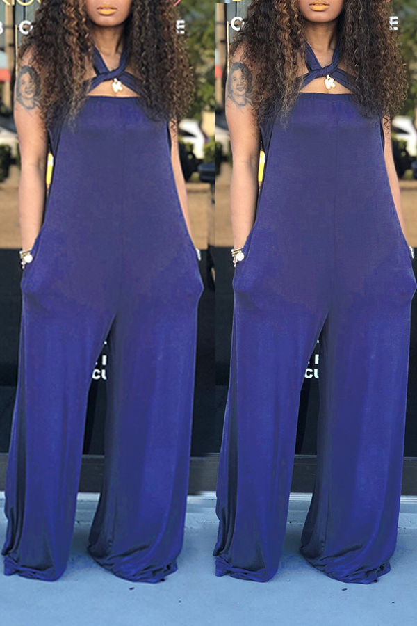 

Lovely Casual Off The Shoulder Blue One-piece Jumpsuit