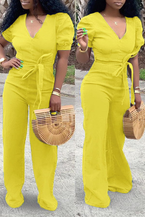 yellow denim jumpsuit