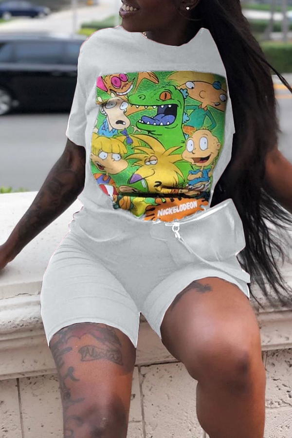 

Lovely Casual Printed White Two-piece Shorts Set