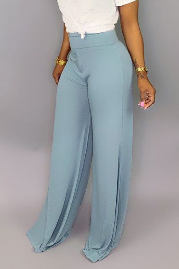 Lovely Casual High Waist Baby Blue Pants