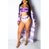 Lovely Off The Shoulder Printed Purple Three-piece