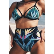 Lovely High Waist Printed Hollow-out Two-piece Swi