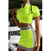 Lovely Casual Striped Patchwork Green Two-piece Sk