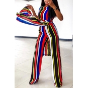 Lovely Stylish Striped Side Split Two-piece Pants 