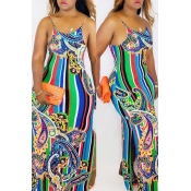 Lovely Trendy Spaghetti Strap Printed Green Ankle 