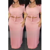 Lovely Casual Hollow-out Light Pink Two-piece Skir