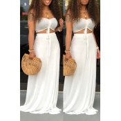 Lovely Casual Off The Shoulder White Two-piece Ski