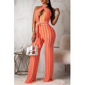 Lovely Sexy Halter Neck Striped Jacinth One-piece 