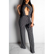 Lovely Sexy Halter Neck Striped Black One-piece Ju