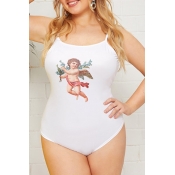 Lovely Casual Angel Printed White One-piece Romper