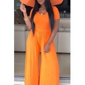 Lovely Casual O Neck Orange One-piece Jumpsuit