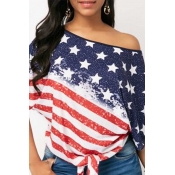 Lovely Independence Day Casual Dew Shoulder Printe