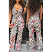 Lovely Casual Striped Printed Black One-piece Jump