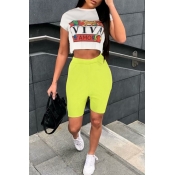 Lovely Casual Letter Printed White Two-piece Short