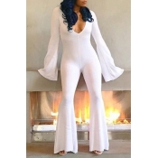 Lovely Sexy Deep V Neck White One-piece Jumpsuit