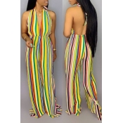Lovely Trendy Striped Backless One-piece Jumpsuit