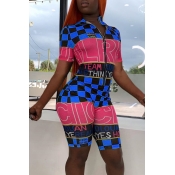 Lovely Casual Plaid Printed Patchwork Blue One-pie