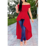 Lovely Stylish Off The Shoulder Asymmetrical Red B