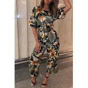 Lovely Bohemian Printed Yellow One-piece Jumpsuit