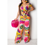 Lovely Casual Floral Printed Yellow Two-piece Pant