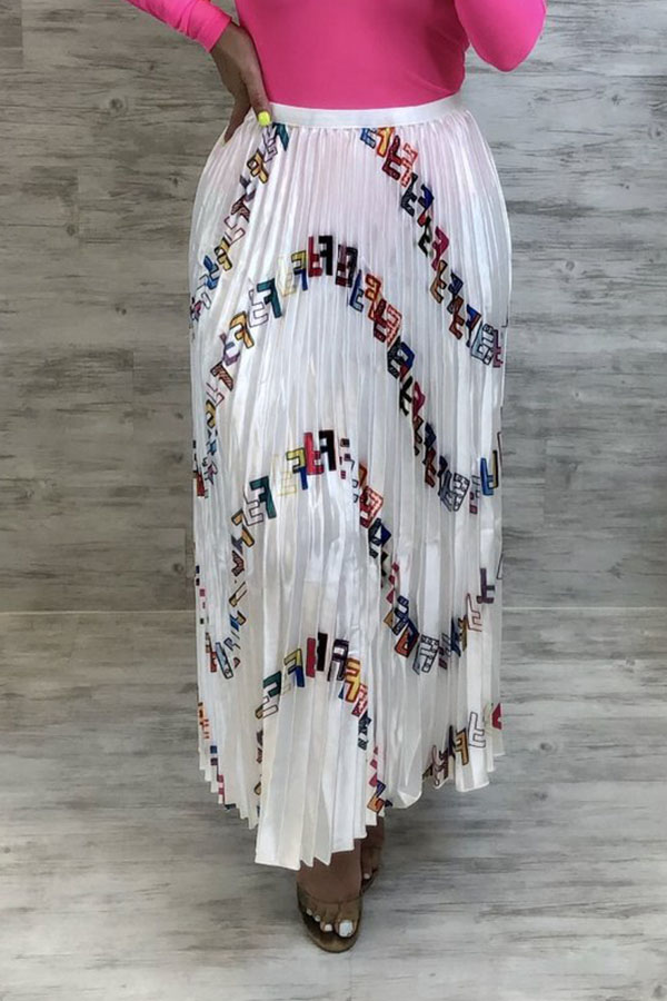 Lovely Stylish Letter Printed White Chiffon Ankle Length A Line Skirt