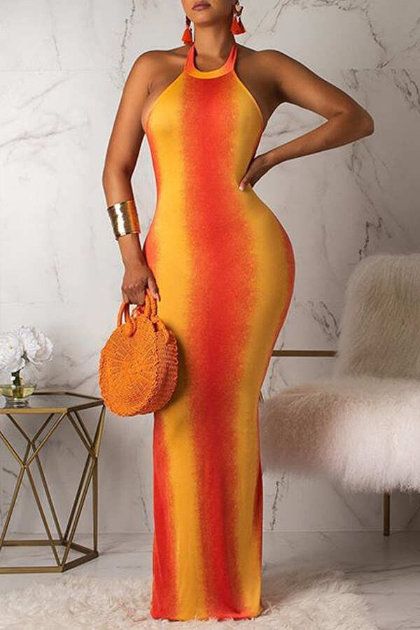 

Lovely Sexy Halter Neck Backless Croci Floor Length Dress