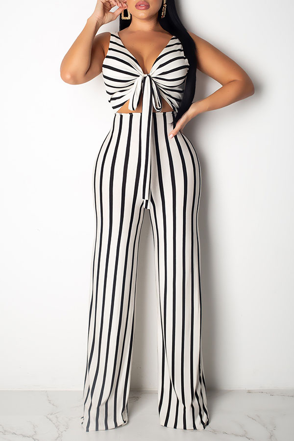 Lovely Stylish Striped Backless White One-piece Jumpsuit_Jumpsuit ...