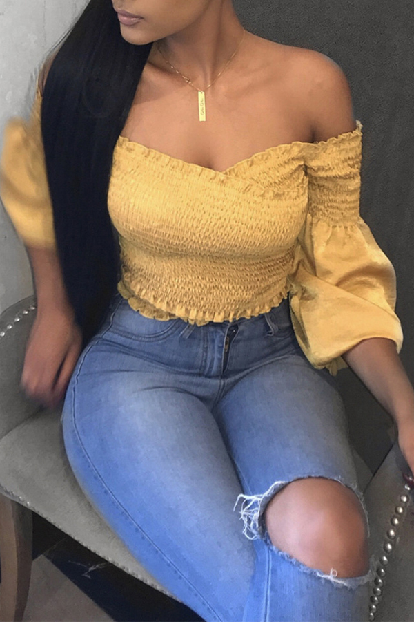 

Lovely Casual Off The Shoulder Yellow Blouse