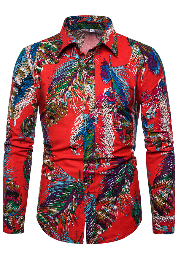 

Lovely Stylish Turndown Collar Printed Red Shirt