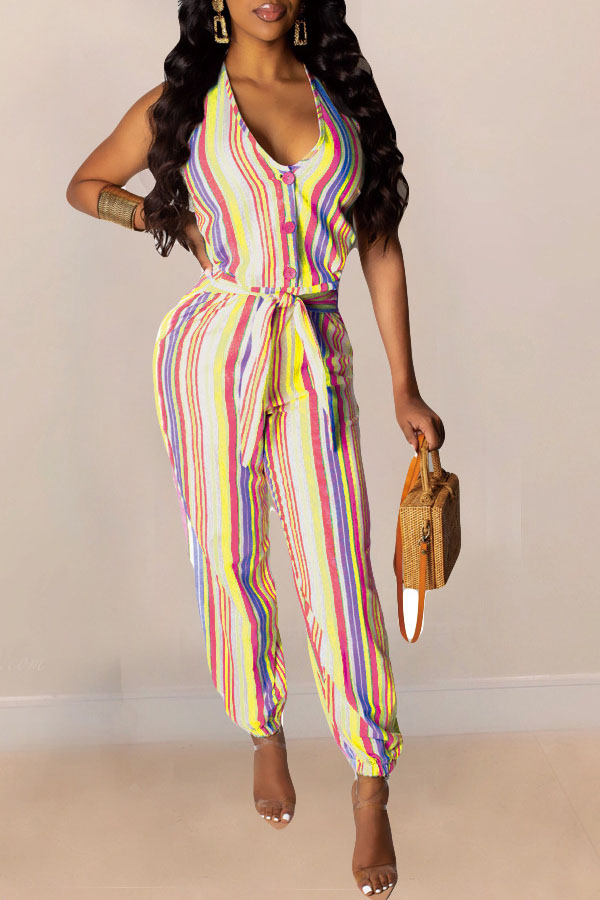 Lovely Chic Striped Lace-up Yellow One-piece Jumpsuit_Jumpsuit ...