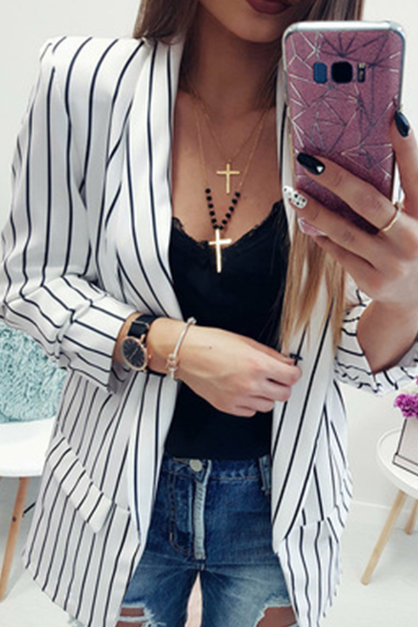 Lovely Stylish Striped White Jacket