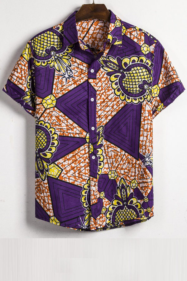 Lovely Casual Short Sleeve Printed Purple Shirt