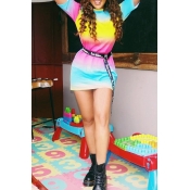 Lovely Casual O Neck Gradual Printed Multicolor Mi