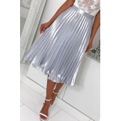 Lovely Sweet Drape Design Silver Mid Calf A Line S