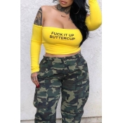Lovely Casual Off The Shoulder Letter Printed Yell